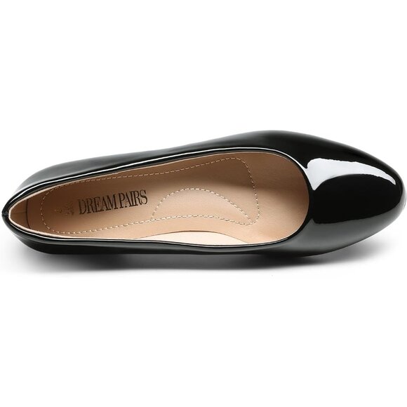 Dream Pairs Women's Black-pat Closed Pointed Toe Low Chunky Heel Pump Shoes - Picture 4 of 7